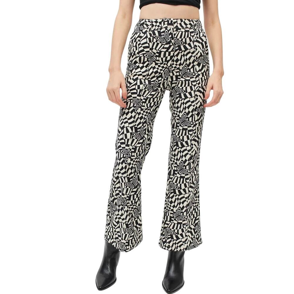URBAN OUTFITTERS UO Isabella Printed Flare Pant Checkerboard Butterfly - Sz 4